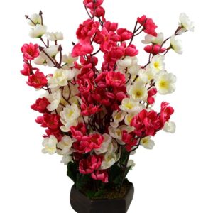 Artificial Flowers with Pot Home Decorative Flower Pot (Red White)