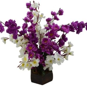 Artificial Flowers with Pot Home Decorative Flower Pot (White Purple)