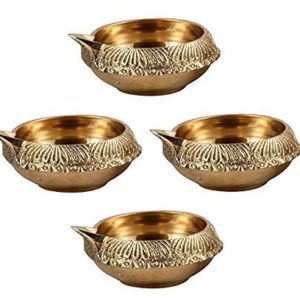 Brass Kuber Diya Oil Lamp for Home Decoration for Mandir Gift – 2.5 Height (Pack of 4)