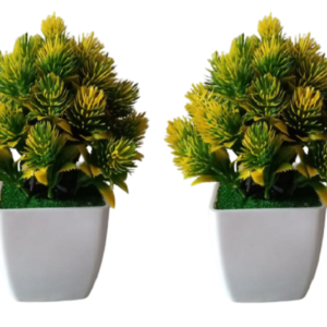 KAYKON 2 Mini Artificial Green Bonsai Plant with Pot for Home Decor – 6 Inch/15 cm