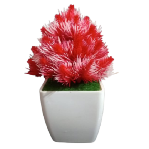 KAYKON 2 Mini Artificial Bonsai Red Plant with Pot for Home Decor – 6 Inch/15 cm