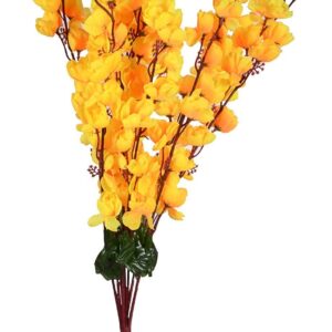 Kaykon Artificial Peach Blossom Orchid Flower Bunch For Vase – 20 Inch (Yellow)