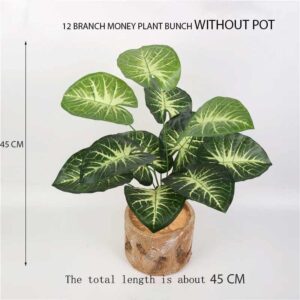 KAYKON Artificial Plant Money Plant 12 Branch Without Pot for Home Decor Office Decor – 45 CM