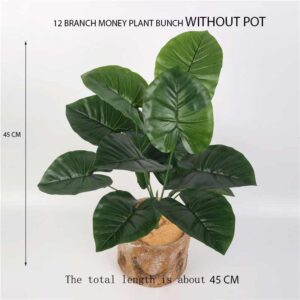 KAYKON Artificial Plant Money Plant 12 Branch Natural Looking Bunch for Home Decor Office Decor – 45 CM