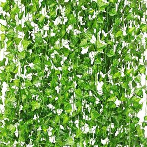 KAYKON 12 Pack 84 Ft Artificial Creeper Ivy Garland, Fake Vines UV Resistant Greenery Leaves Fake Plants Hanging Aesthetic Vines for Home Bedroom Party Garden Wall Room Decor