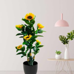 KAYKON Artificial Plant Big Sunflower Tree For Home Decor | Office | Hotel | Luxury Farmhouse | House warming gift – 5 Feet Without Vase