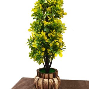 KAYKON Artificial Green Bonsai Plant with Wooden Pot – 14 Inch/35 cm