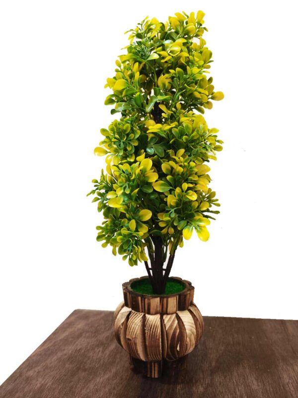 KAYKON Artificial Green Bonsai Plant with Wooden Pot - 14 Inch/35 cm