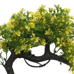 KAYKON Artificial Green Bonsai Plant with Wooden Pot – 10 Inch/25 cm