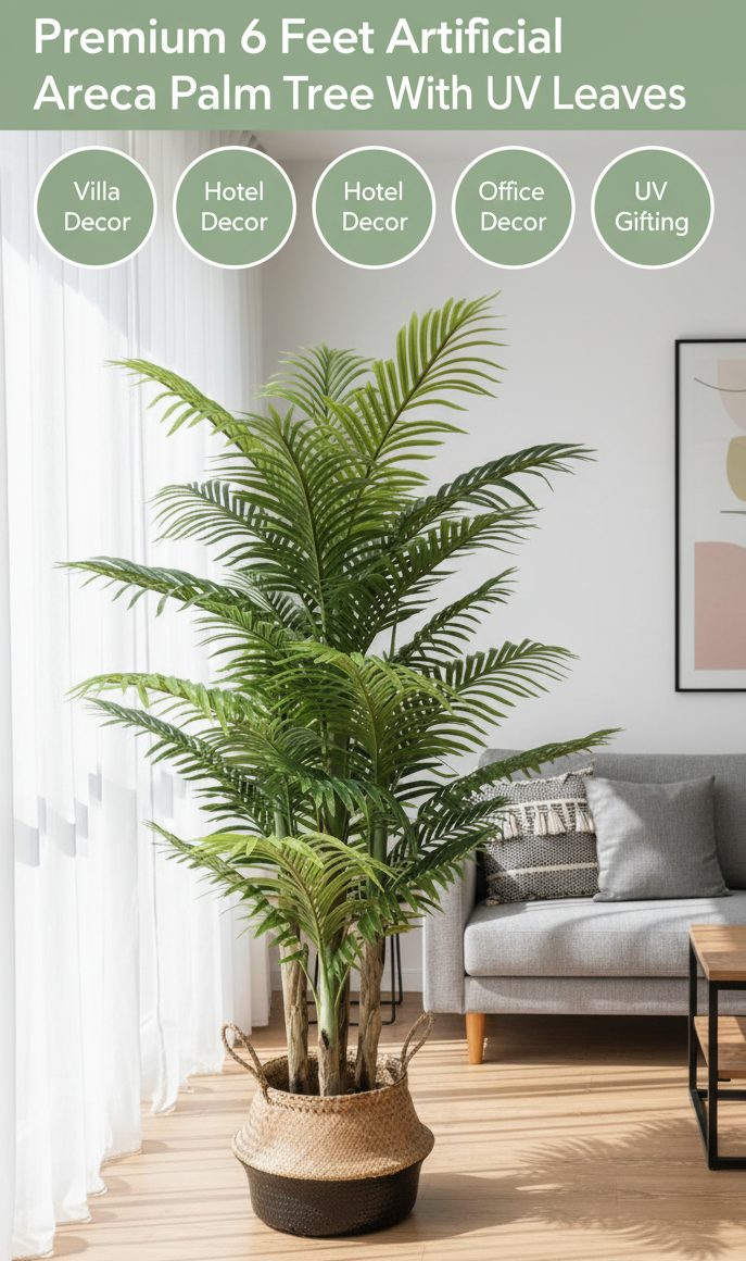 6 Feet Artificial Areca Palm Tree For Villas/Luxury Farmhouse/Office/Hotel Decor and Housewarming Gift - Premium Selection - Image 5