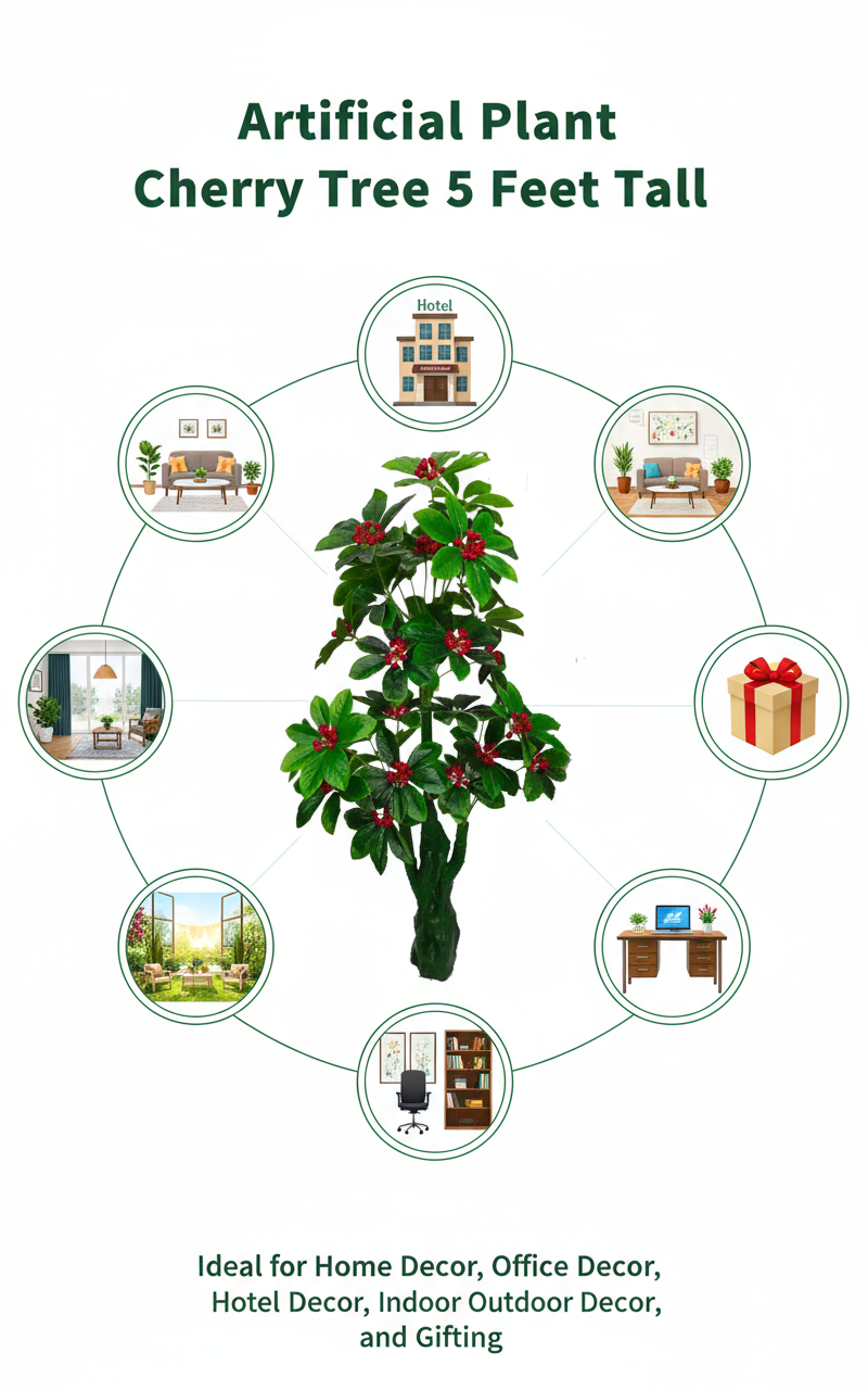 Kaykon Big Artificial Cherry Plant Tree Without Vase for Home Decor - 4.65 Feet - Image 2