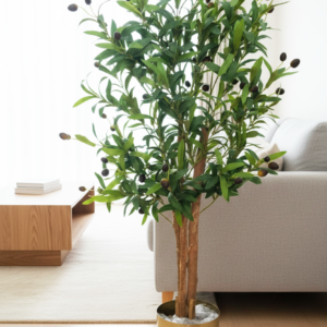 KAYKON Imported Artificial Olive Plant With Real Wooden Trunk Without Vase – 4 Feet Premium Collection