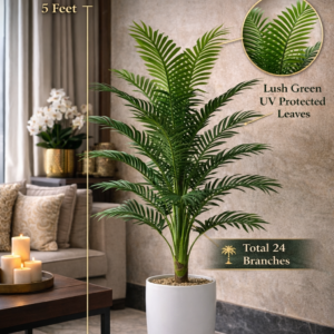 KAYKON 5 Feet Artificial Palm Tree 24 Branch – 1 Trunk Realistic Faux Palm Plant for Home Decor, Office, Hotel, Living Room Decoration