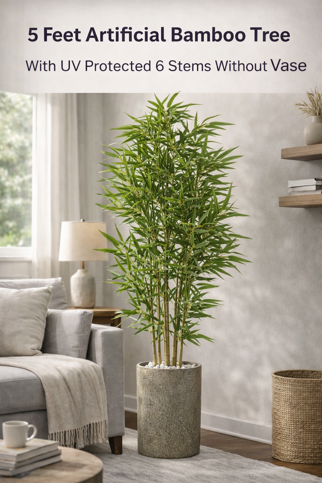 KAYKON 5ft Artificial Bamboo Plant with 6 Natural Wood Stems, Large Artificial Tree Artificial Plants Without Vase for Home Decor Office Decor Hotel Decor - Image 3