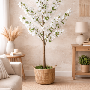 KAYKON 5 Feet Artificial Bougainvillea Flower Tree – Premium White Decorative Plant with Realistic Leaves & Natural Trunk – Indoor Home, Office & Hotel Decor (Without Vase)