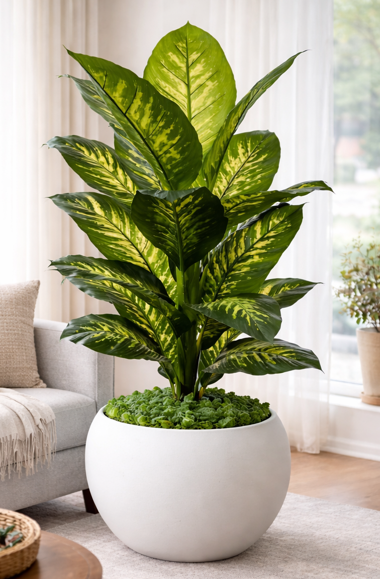 Kaykon Big Artificial Plant Dieffenbachia Tree for Home Decor Without Pot 21 Big Leaves - 5 Feet/60 inch - Image 2