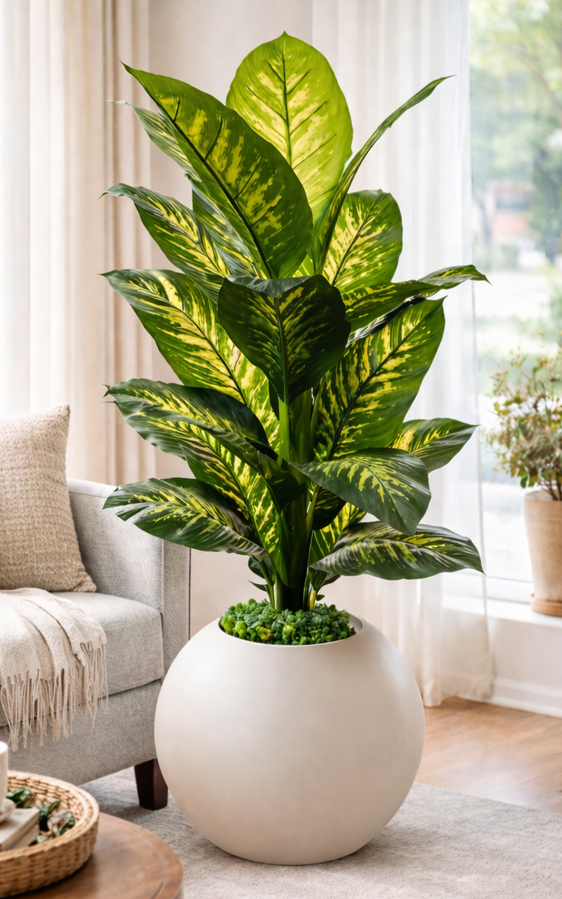 Kaykon Big Artificial Plant Dieffenbachia Tree for Home Decor Without Pot 21 Big Leaves - 5 Feet/60 inch