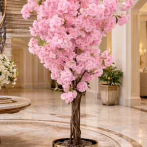KAYKON 6 Feet Artificial Pink Flower Tree Real Wood Trunk Premium Luxury Decorative Artificial Plant Without Vase