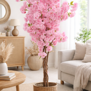 KAYKON 6 Feet Artificial Pink Flower Tree Real Wood Trunk Premium Luxury Decorative Artificial Plant Without Vase
